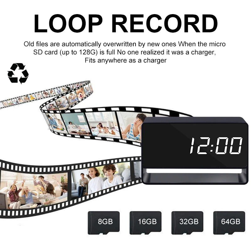 Alarm Clock Mini Camera 1080P Full HD Wifi Cam