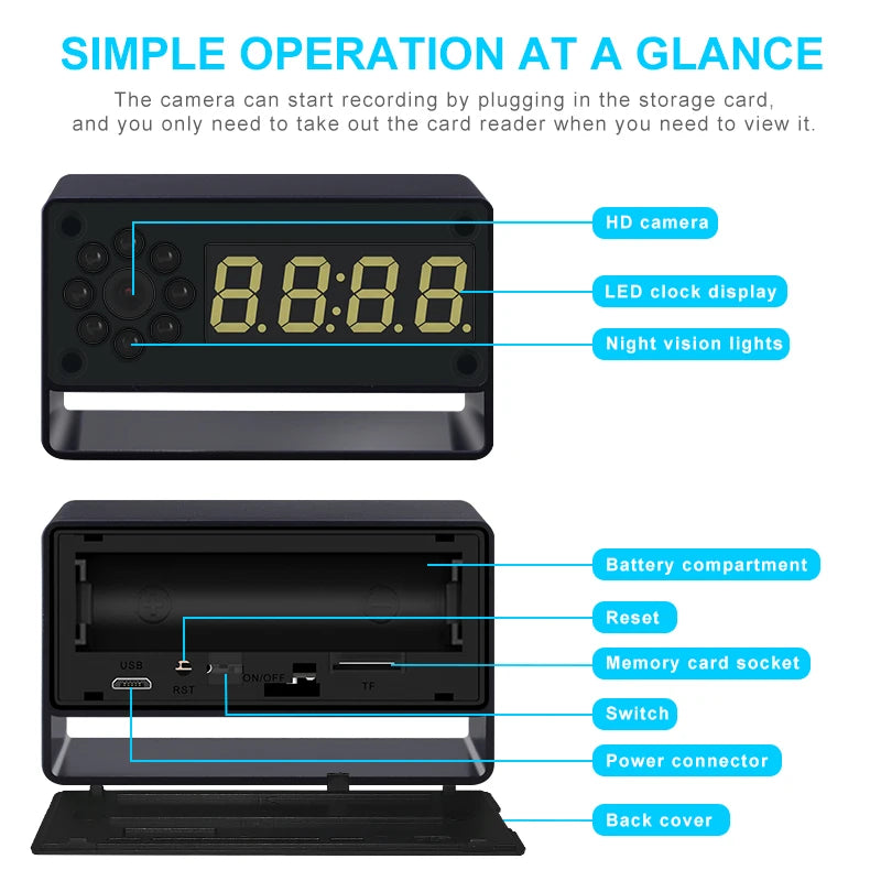 Alarm Clock Mini Camera 1080P Full HD Wifi Cam