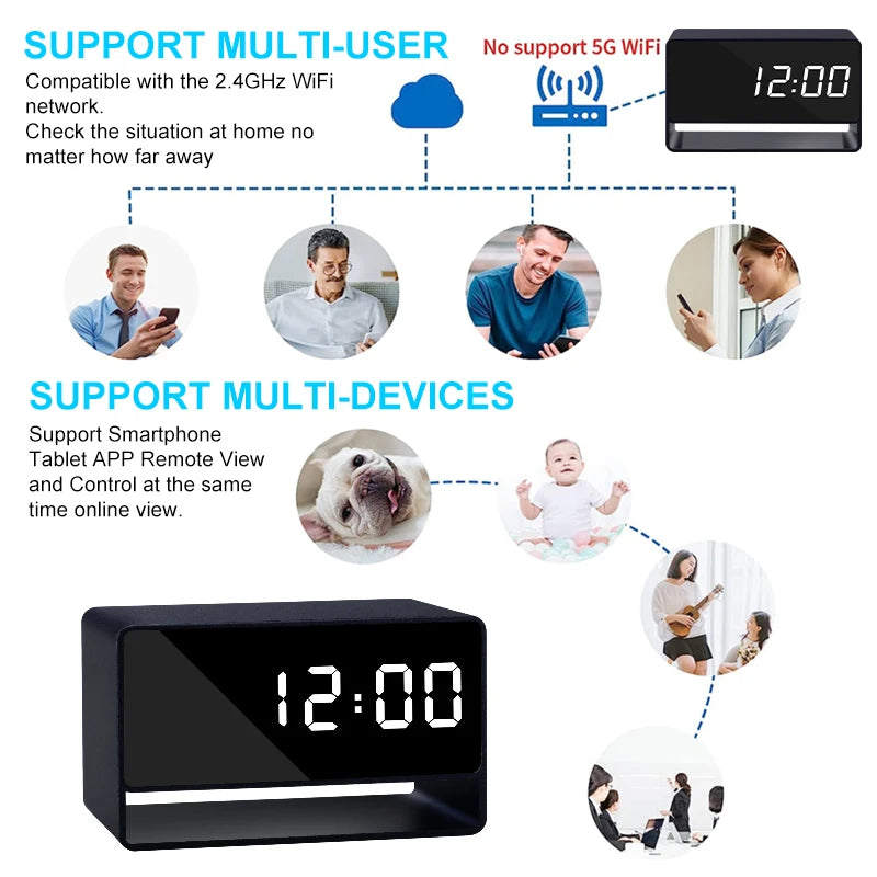 Alarm Clock Mini Camera 1080P Full HD Wifi Cam