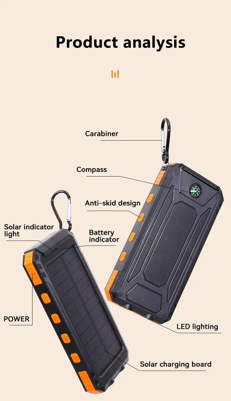 Solar 200000mAh Power Bank Portable Large Capacity Charger